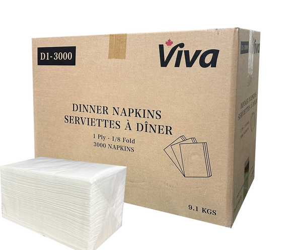 Viva dinner napkins 1ply, 1/8 fold, white 3000 pcs (20 x 150pcs)