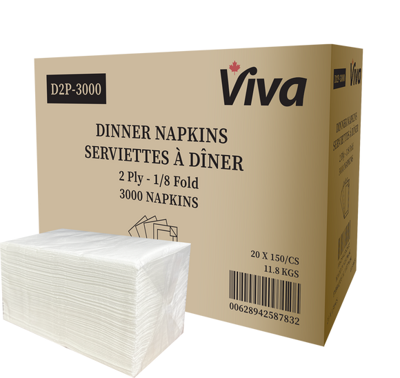 Viva dinner napkin, 2 ply, 1/8 folds, 3000/cs (200 x 15)