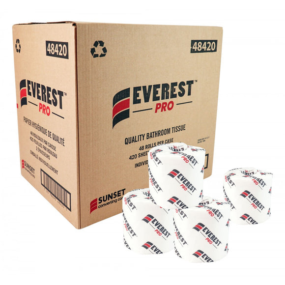 (PAP48420SUN) Quality Bathroom Tissue - 2-Ply - Box of 48 Rolls of 420 Sheets - SUNSET Everest Pro