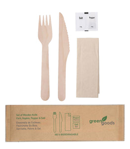 160mm Wooden knife-fork - 23cm napkin – salt & pepper