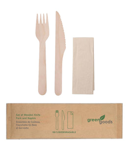 160mm Wooden knife-fork & 23cm napkin