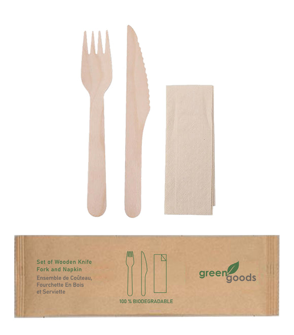 160mm Wooden knife-fork & 23cm napkin