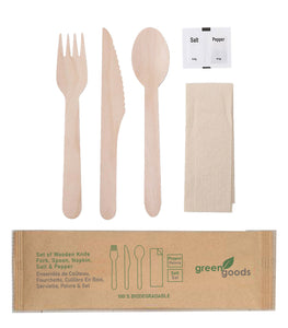 160mm Wooden knife-fork –spoon - 23cm napkin – salt & pepper