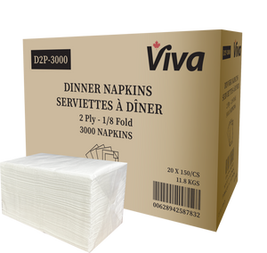 Viva dinner napkin, 2 ply, 1/8 folds, 3000/cs (200 x 15)