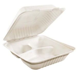 Table Accents-compostable container (AC135),9"x9"x3", 3compartments, 2X100/CS